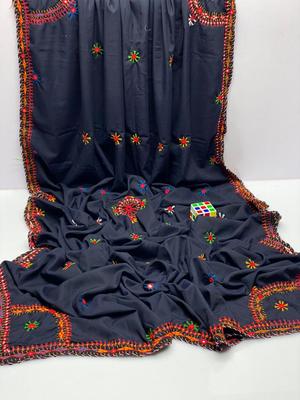 Women's Swiss Embroidered Border Shawl