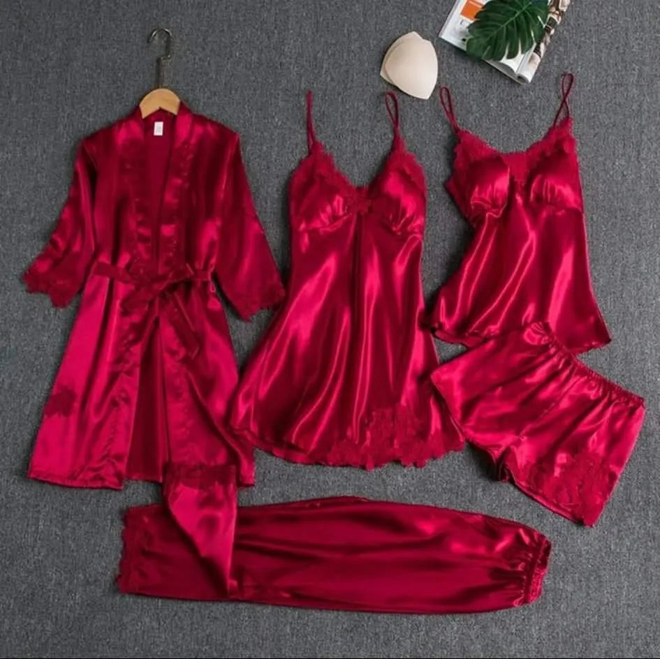 Silk Plain Comfortable And Lightweight Nightwear Set