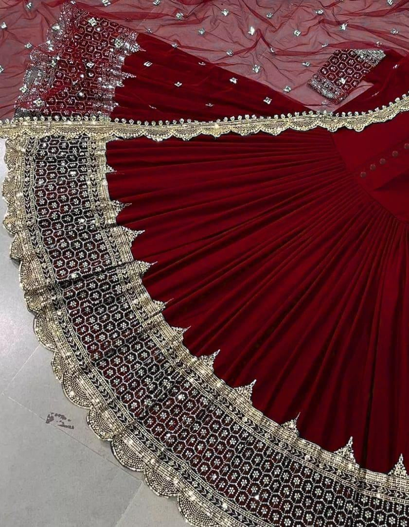 3 Pcs Women's Stitched Sequins Embroidered Maxi Suit