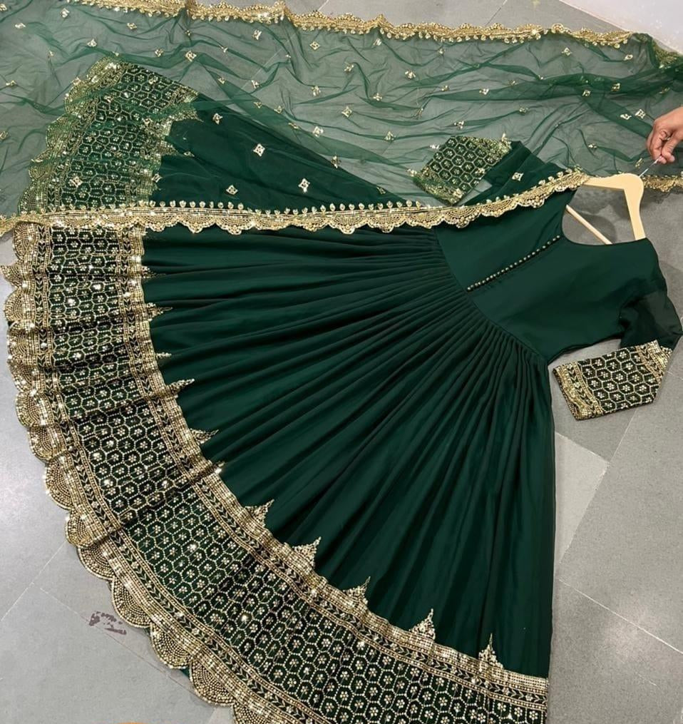 3 Pcs Women's Stitched Sequins Embroidered Maxi Suit