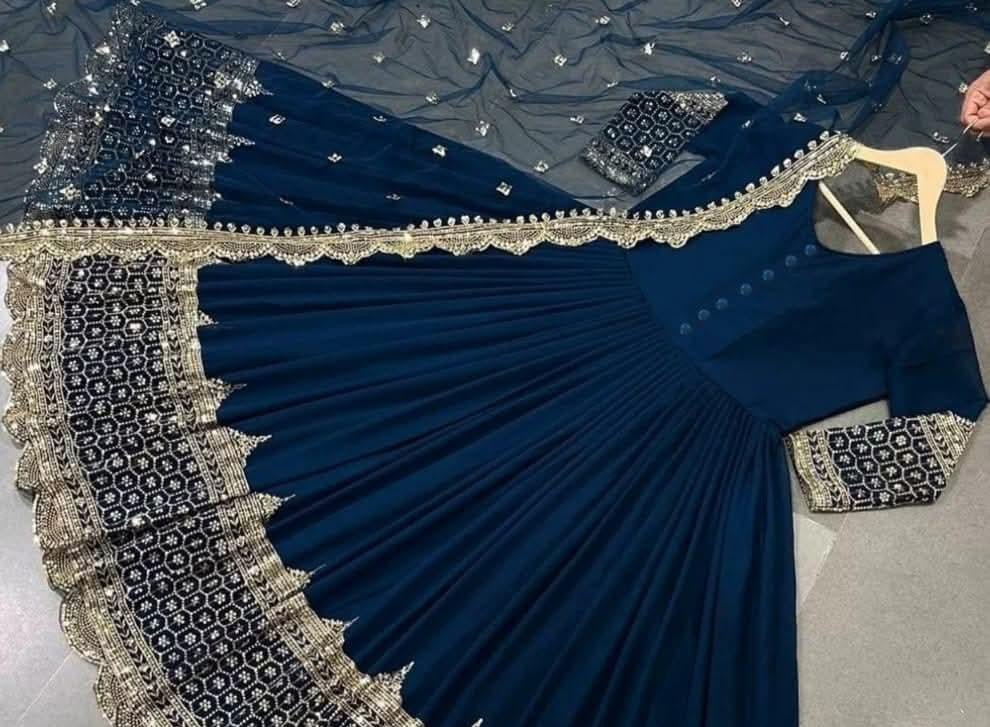 3 Pcs Women's Stitched Sequins Embroidered Maxi Suit