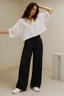 Shadow Luxe Wide-Leg Trousers - Black
