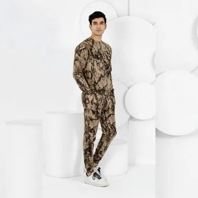 Stylish Men's Fleece Sweatshirt Track Suit - 2 Pcs Set in Brown