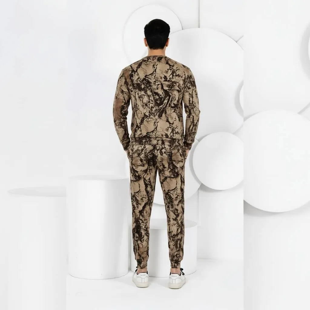 Stylish Men's Fleece Sweatshirt Track Suit - 2 Pcs Set in Brown