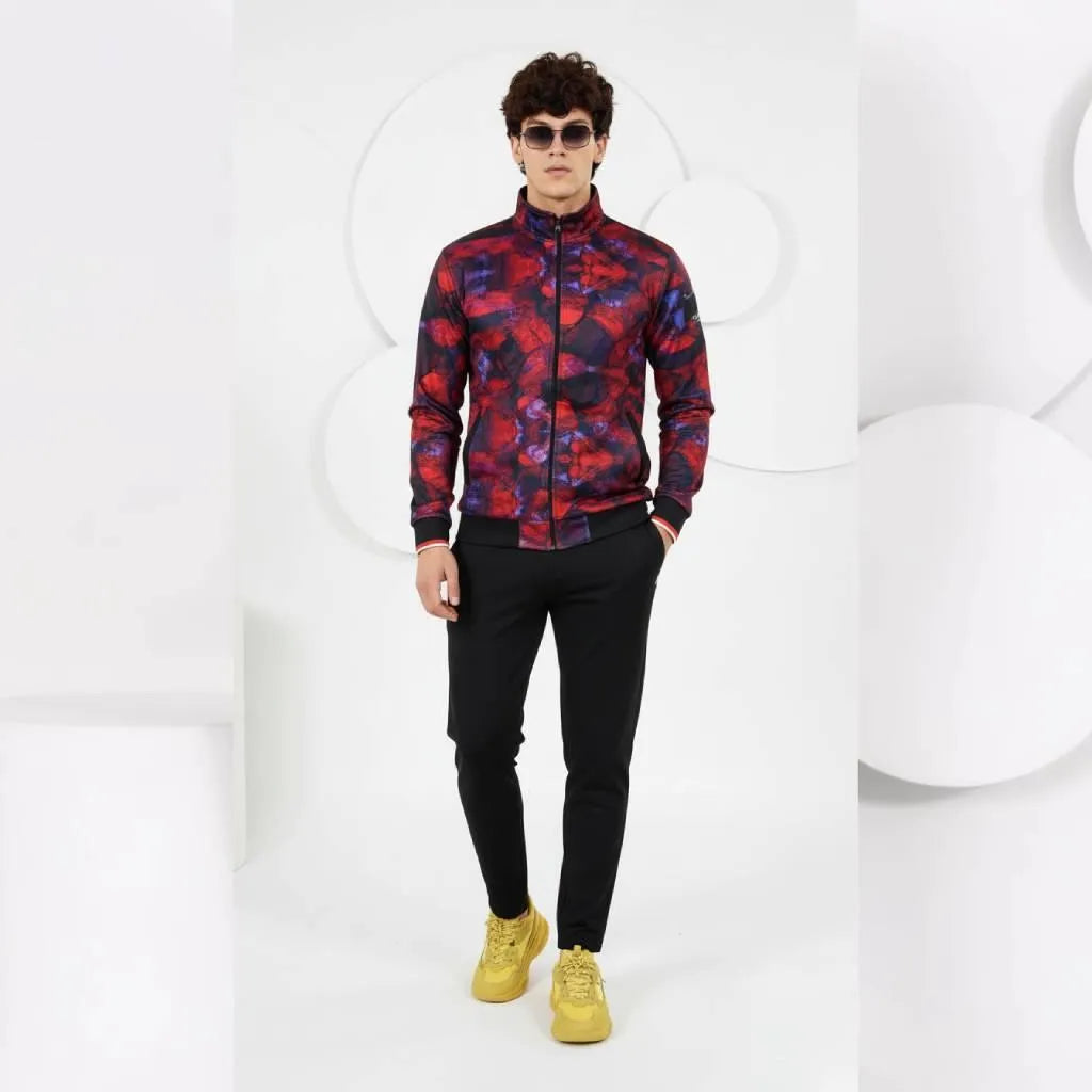 2 Pcs Men's Fleece Printed Zipper Track Suit
