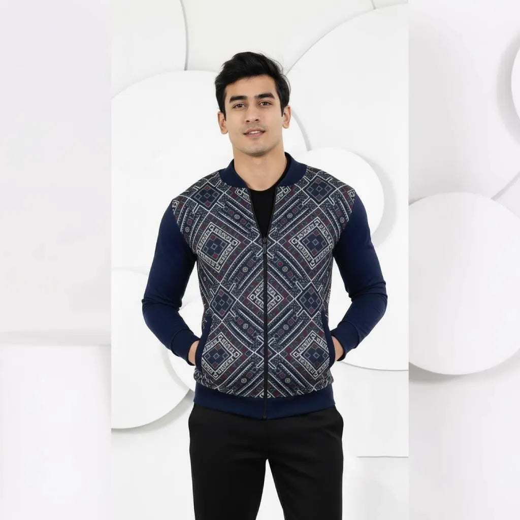 2 Pcs Men's Fleece Printed Zipper Track Suit
