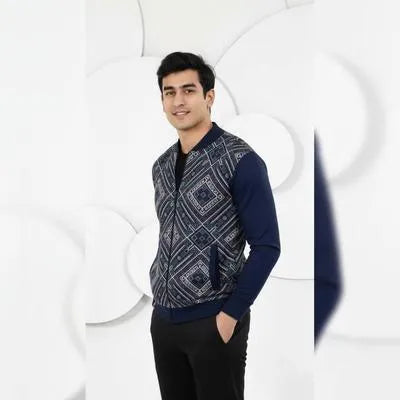 2 Pcs Men's Fleece Printed Zipper Track Suit