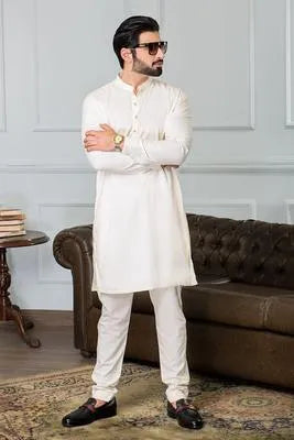 2 Pcs Men’s Stitched Wash And Wear Plain Shalwar Kameez
