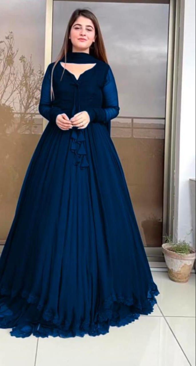 3 Pcs Women's Stitched Chiffon Plain Maxi Suit