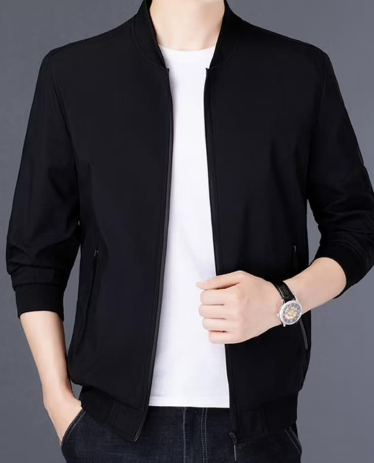 Men's Plain Fleece Jacket | Black Collared Style