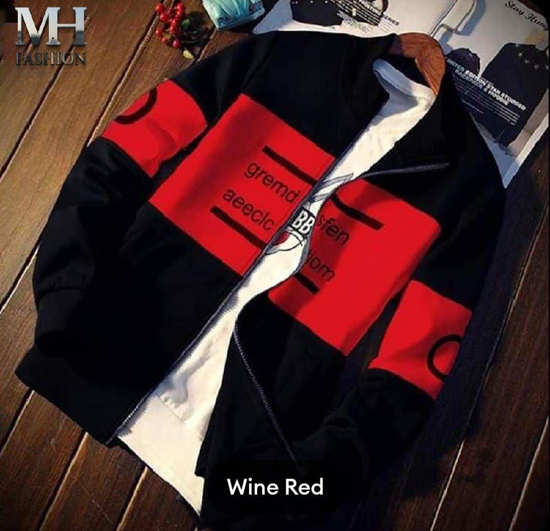 Men's Zipper Fleece Jacket - Black & White Printed Style