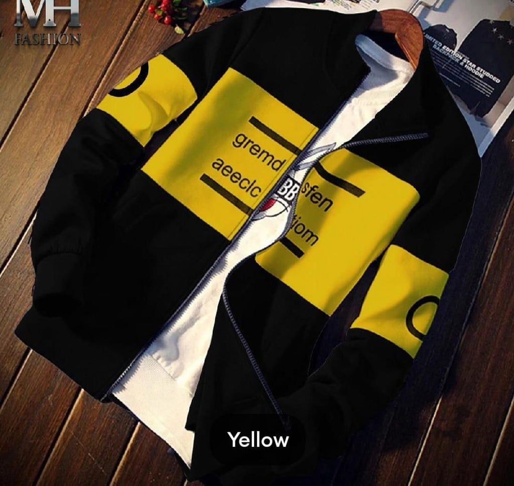 Men's Zipper Fleece Jacket - Black & White Printed Style