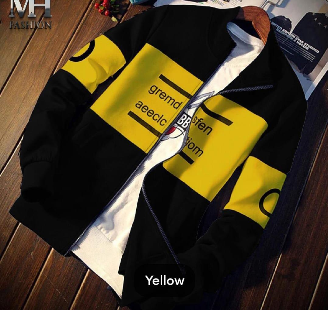 Men's Zipper Fleece Jacket - Black & White Printed Style